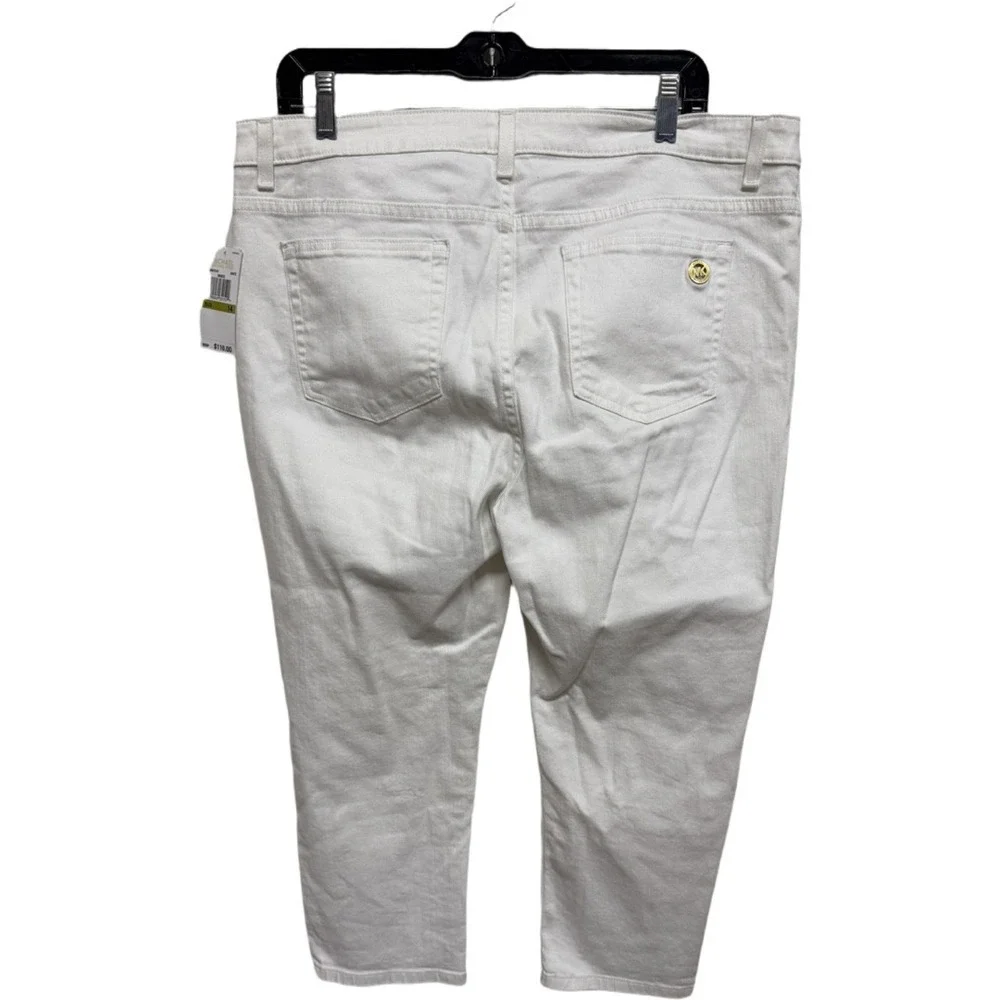 Michael Kors White Cropped Jeans Women's Size 14 NWT High Rise Denim Logo Button